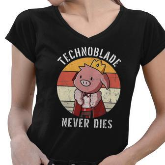 Technoblade Pig Rip Technoblade Agro Technoblade Never Dies Gift Women V-Neck T-Shirt | Mazezy