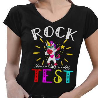 Testing Day Teacher Rock The Test Teaching Students Teachers Women V-Neck T-Shirt - Seseable
