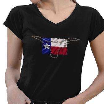 Texas Flag Barbwire Tough Tshirt Women V-Neck T-Shirt - Monsterry CA