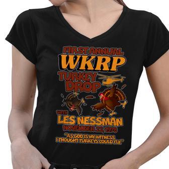 Thanksgiving 1St Annual Wkrp Turkey Drop Women V-Neck T-Shirt - Monsterry AU