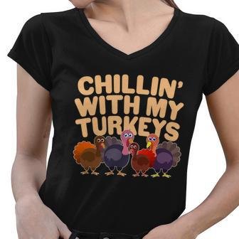 Thanksgiving Chillin With My Turkeys Women V-Neck T-Shirt - Monsterry DE