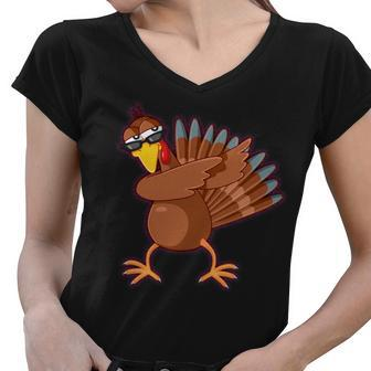 Thanksgiving Dabbing Turkey Women V-Neck T-Shirt - Monsterry DE