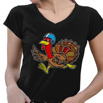 Thanksgiving Football Turkey Tshirt Women V-Neck T-Shirt - Monsterry DE