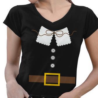 Thanksgiving Pilgrim Costume Tshirt Women V-Neck T-Shirt - Monsterry CA