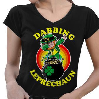 The Dabbing Leprechaun Irish Rainbow Dab St Patricks Day Tshirt Women V-Neck T-Shirt - Monsterry DE