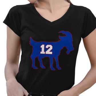 The Goat 12 New England Fan Football Qb Tshirt Women V-Neck T-Shirt - Monsterry