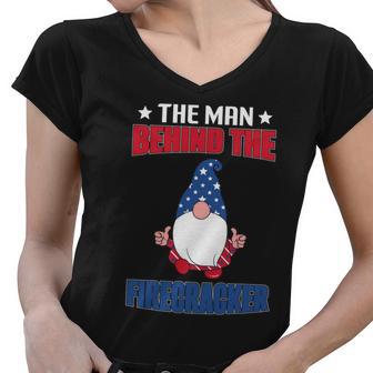 The Man Behind Firecracker Gnome Graphic 4Th July Plus Size Women V-Neck T-Shirt - Monsterry