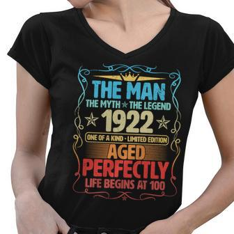 The Man Myth Legend 1922 Aged Perfectly 100Th Birthday Women V-Neck T-Shirt - Monsterry AU