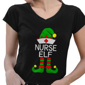 The Nurse Elf Funny Christmas Funny Santa Cute Snowman Ugly Christmas Sweater Women V-Neck T-Shirt - Monsterry AU