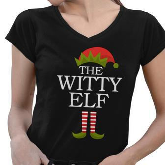 The Witty Elf Matching Christmas Tshirt Women V-Neck T-Shirt - Monsterry