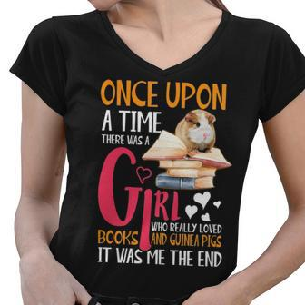 There Was A Girl Who Loved Books Guinea Pigs Book Women V-Neck T-Shirt - Thegiftio UK