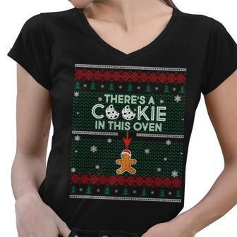 Theres A Cookie In This Oven Ugly Christmas Sweater Women V-Neck T-Shirt - Monsterry