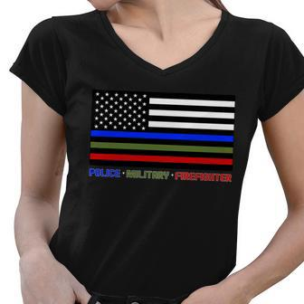 Thin Blue Green Red Lines Police Military Firefighter Tshirt Women V-Neck T-Shirt - Monsterry DE