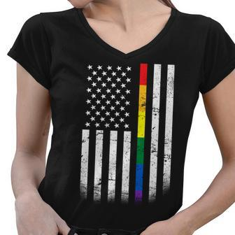 Thin Rainbow Line Lgbt Gay Pride Flag Tshirt Women V-Neck T-Shirt - Monsterry AU