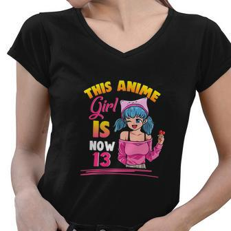 This Anime Girl Is Now 13 Years Old Birthday Girl Kawaii Women V-Neck T-Shirt - Monsterry