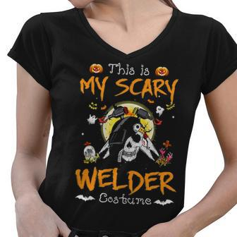 This Is My Scary Welder Costume Funny Halloween Women V-Neck T-Shirt - Thegiftio UK