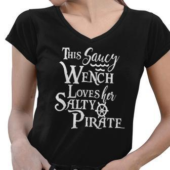 This Saucy Wench Loves Her Salty Pirate Funny Wife Women V-Neck T-Shirt - Thegiftio UK
