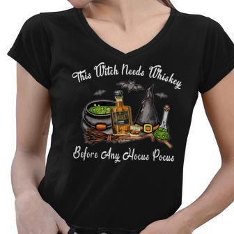 This Witch Needs Whisky Before Any Hocus Halloween Pocus Women V-Neck T-Shirt - Seseable