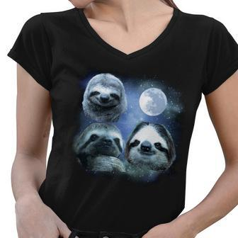 Three Sloths In Space Tshirt Women V-Neck T-Shirt - Monsterry CA