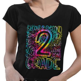 Tie Dye 2Nd Grade Typography Team Second Grade Teacher Gift Women V-Neck T-Shirt - Monsterry CA