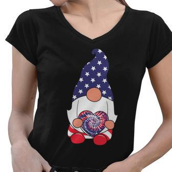Tie Dye Gnome Usa Flag Star Graphic 4Th Of July Plus Size Shirt Women V-Neck T-Shirt - Monsterry UK
