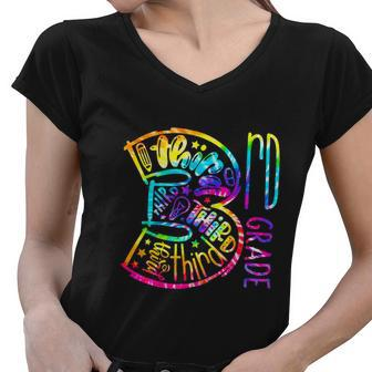Tie Dye Third 3Rd Grade Typography Back To School Women V-Neck T-Shirt - Monsterry AU