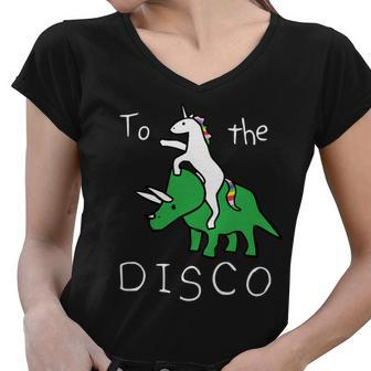 To The Disco Magical Unicorn Dinosaur Retro 80S Party Women V-Neck T-Shirt - Monsterry AU