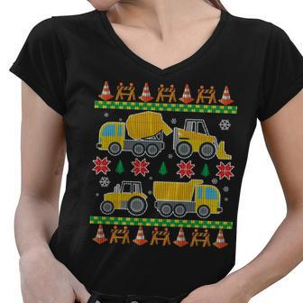Tractors And Bulldozers Ugly Christmas Sweater Tshirt Women V-Neck T-Shirt - Monsterry DE