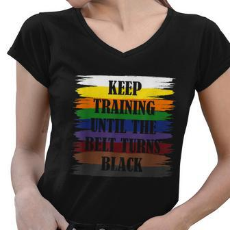 Training Until The Beld Turns Black Taekwondo Women V-Neck T-Shirt - Thegiftio UK