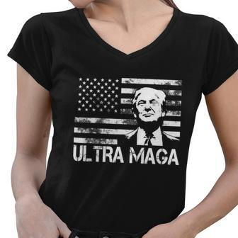 Trendy Ultra Maga Pro Trump American Flag 4Th Of July Retro Funny Gift Women V-Neck T-Shirt - Monsterry CA