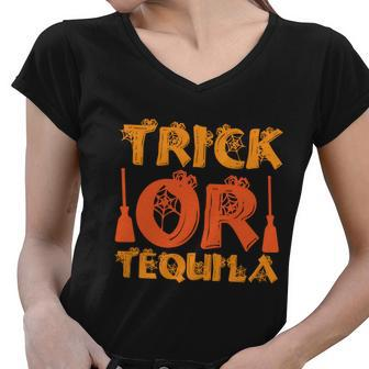 Trick Or Tequila Halloween Quote Women V-Neck T-Shirt - Monsterry DE