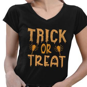 Trick Or Treat Halloween Quote Women V-Neck T-Shirt - Monsterry
