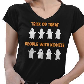 Trick Or Treat People With Kindness Halloween Women V-Neck T-Shirt - Thegiftio UK