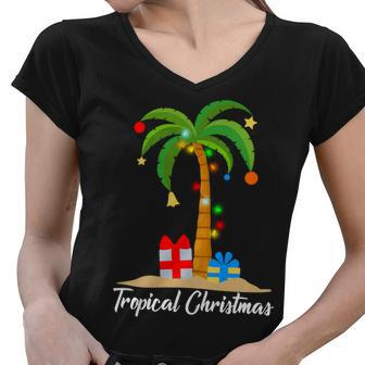 Tropical Christmas Women V-Neck T-Shirt - Monsterry