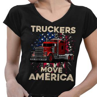 Trucker Truck Driver Trucker American Flag Truck Driver Women V-Neck T-Shirt - Seseable