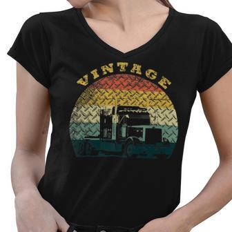 Trucker Truck Driver Vintage Trucker Women V-Neck T-Shirt - Seseable