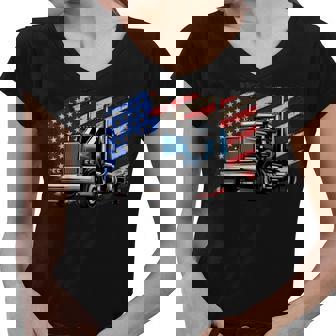 Trucker Trucker 4Th Of July American Flag Truck Driver Women V-Neck T-Shirt - Seseable