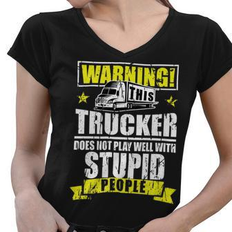 Trucker Trucker Accessories For Truck Driver Motor Lover Trucker__ Women V-Neck T-Shirt - Seseable