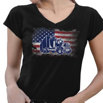 Trucker Trucker American Flag Usa Patriotic Trucker _ V2 Women V-Neck T-Shirt - Seseable