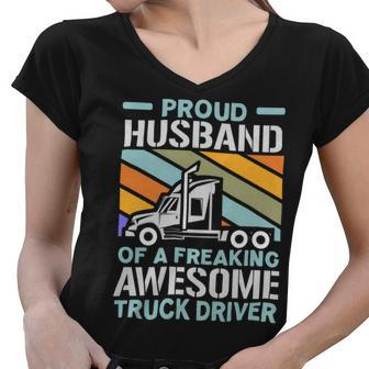Trucker Trucker Husband Truck Driver Trucker Vehicle Transport Women V-Neck T-Shirt - Seseable
