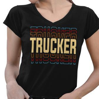 Trucker Trucker Job Title Vintage Women V-Neck T-Shirt - Seseable