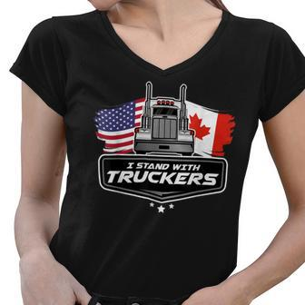 Trucker Trucker Support I Stand With Truckers Freedom Convoy _ V2 Women V-Neck T-Shirt - Seseable
