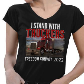 Trucker Trucker Support I Stand With Truckers Freedom Convoy _ Women V-Neck T-Shirt - Seseable