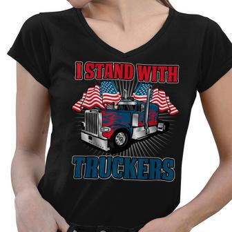 Trucker Trucker Support I Stand With Truckers Freedom Convoy V3 Women V-Neck T-Shirt - Seseable