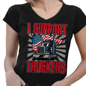 Trucker Trucker Support I Support Truckers Freedom Convoy Women V-Neck T-Shirt - Seseable