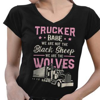 Trucker Trucker We Are Not The Black Sheep We Are The Wolv Trucker Women V-Neck T-Shirt - Seseable
