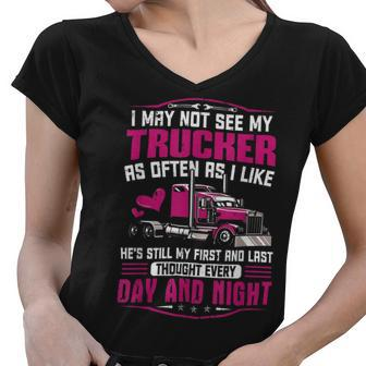 Trucker Trucker Wife Funny Trucker Girlfriend Trucking V2 Women V-Neck T-Shirt - Seseable
