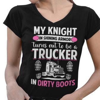 Trucker Trucker Wife Trucker Girlfriend Women V-Neck T-Shirt - Seseable