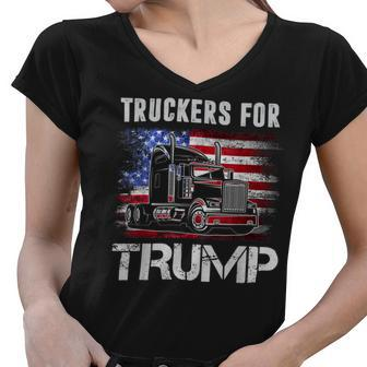 Trucker Truckers For Trump Re Elect President 4Th Of July Women V-Neck T-Shirt - Seseable