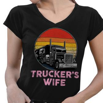 Trucker Truckers Wife Retro Truck Driver Women V-Neck T-Shirt - Seseable